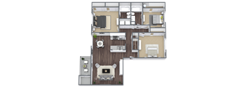 C1 3x2 Floor Plan, 1,190 SQFT.