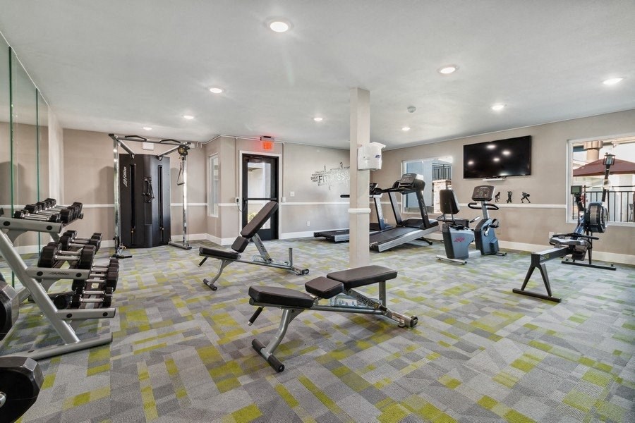 Strength training equipment at fitness center