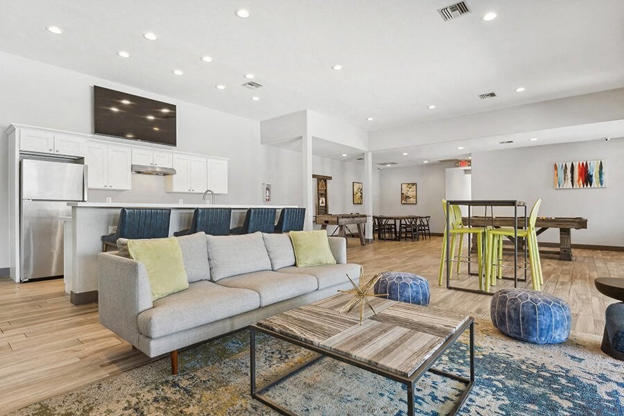 Community Clubhouse with Kitchenette and Lounge Furniture at Array South Mountain, Phoenix, AZ