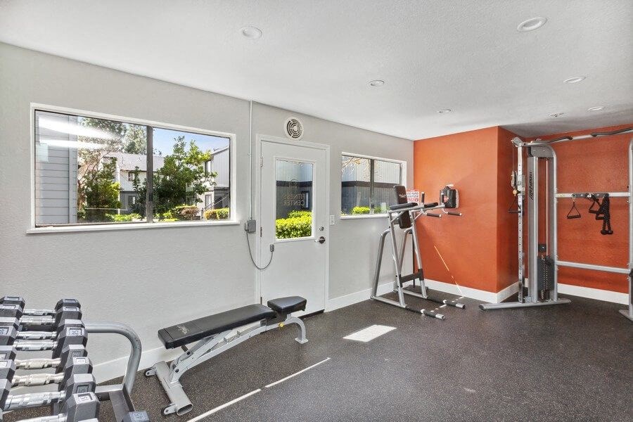 Fitness center interior at Bridges on Sunset Apartments in Suisun, CA