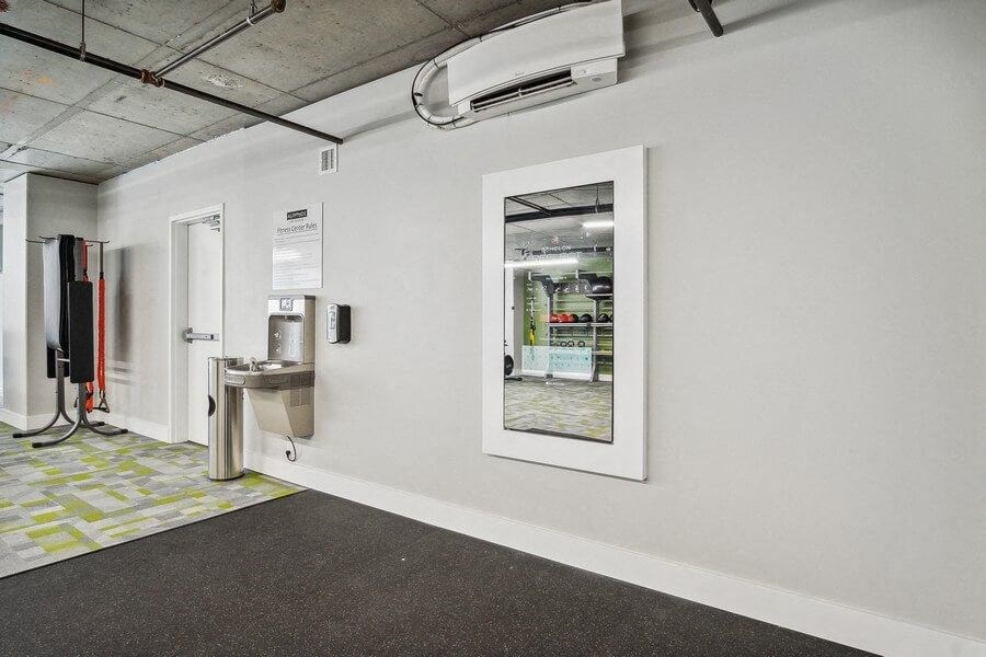 Fitness center with drinking fountain