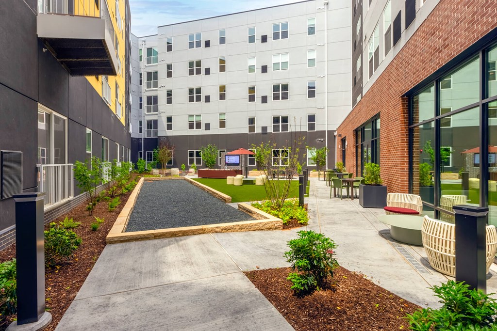 Courtyard with apartment building surrounding