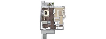 A1 1X1.5 Floor Plan, 687 SQFT