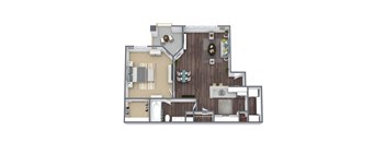 A1 Floor Plan, 1-Bed 1-Bath