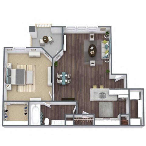 A1 Floor Plan, 1-Bed 1-Bath