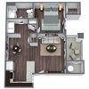 Vitality (A1) Floor Plan, 1-Bed 1-Bath, 692 SQFT