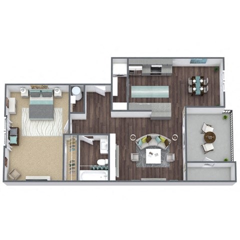 A1 1X1 Floor Plan, 640 SQFT