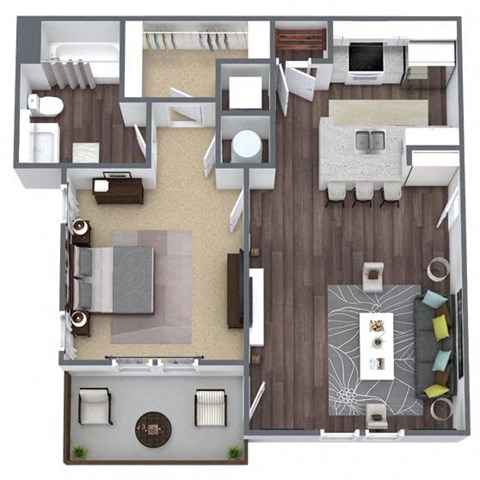 A1 Floor Plan, 1-Bed 1-Bath, 685 SQFT