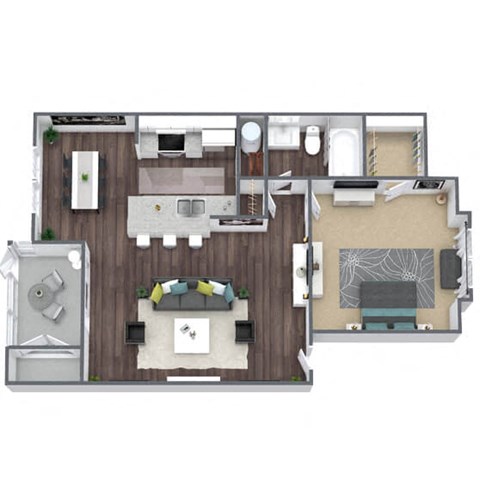 A1 Floor Plan, 1-Bed, 1-Bath, 756 SQFT.