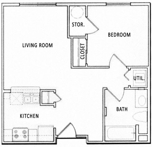 1 Bedroom 1 Bathroom Floorplan