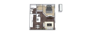1-Bed 1-Bath Floor Plan A1 3D Image