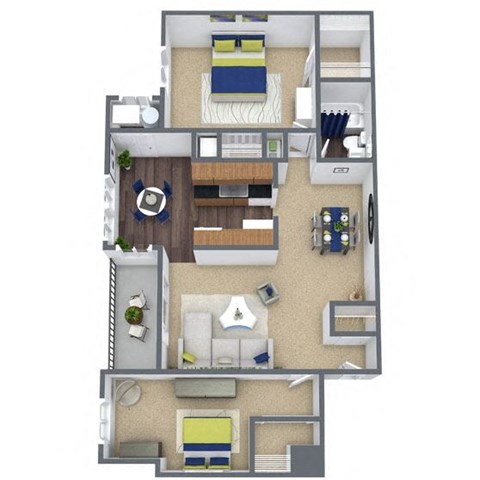 2X1B Floor Plan, 960 SQFT