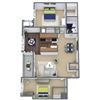 A1 2-Bed, 1-Bath Floor Plan 3D Image