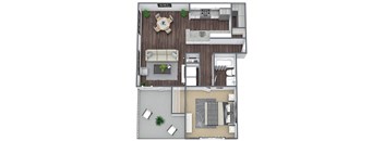 1 Bed - 1 Bath Floor Plan, 719 SQFT