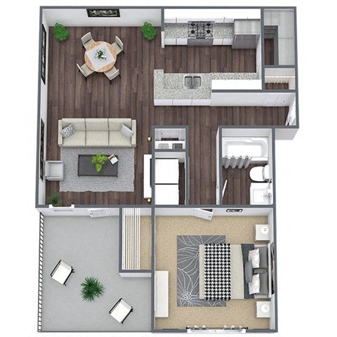 1 Bed - 1 Bath Floor Plan, 719 SQFT