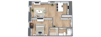a 3d drawing of a floor plan with a bedroom and living room