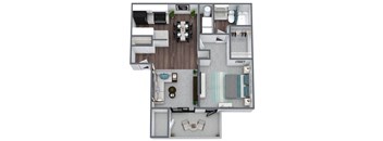 A2 1-Bed 1-Bath Floor Plan, 700SQFT