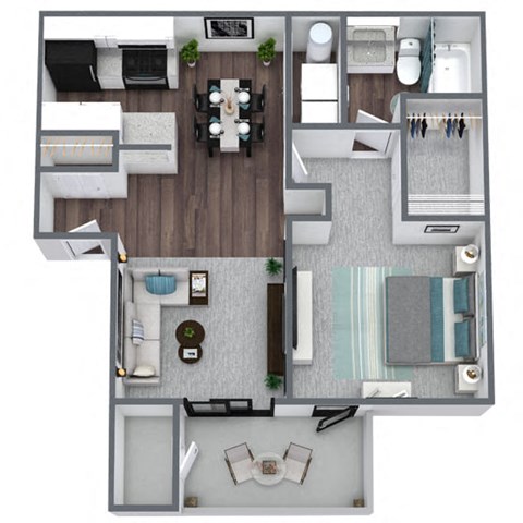 A2 1-Bed 1-Bath Floor Plan, 700SQFT