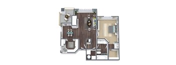 A2 Floor Plan, 1-Bed 1-Bath
