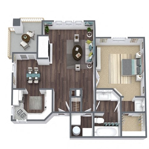 A2 Floor Plan, 1-Bed 1-Bath