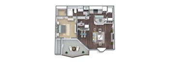 1-Bed, 1-Bath Floor Plan. 677 Sqft.