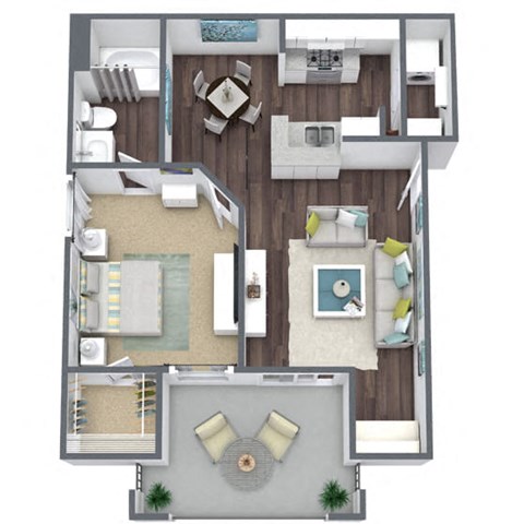 A2 Floor Plan, 1 bed 1 bath