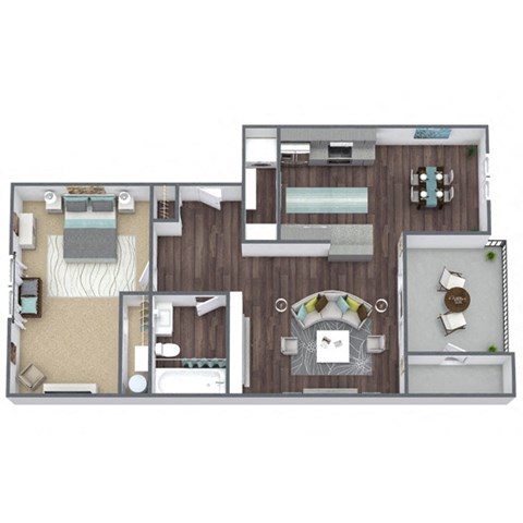 A2 Floor Plan, 1-Bed 1-Bath