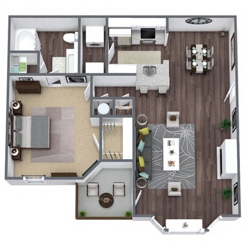 A2 Floor Plan, 1-Bed 1-Bath, 826 SQFT