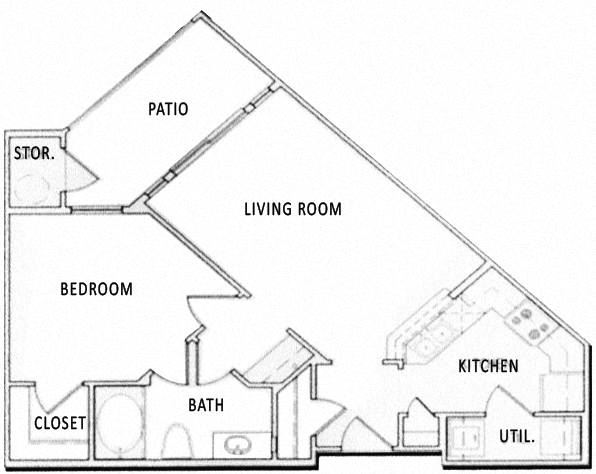 1 Bedroom 1 Bathroom Floorplan