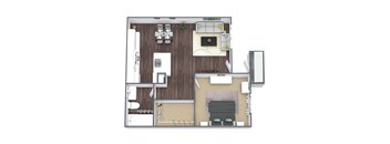 1-Bed 1-Bath Floor Plan A2 3D Image