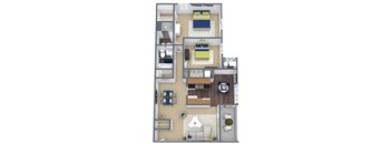 A2 2-Bed, 2-Bath Floor Plan 3D Image
