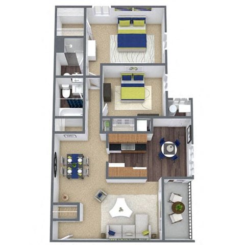2X2 Floor Plan, 998 SQFT