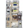 A2 2-Bed, 2-Bath Floor Plan 3D Image