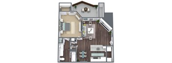 1-Bed, 1-Bath Floor Plan. 754 Sqft.