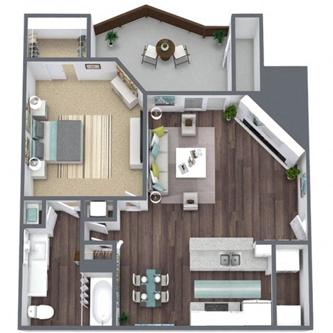 1-Bed, 1-Bath Floor Plan. 754 Sqft.