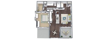 A3 Floor Plan, 1 bed 1 bath