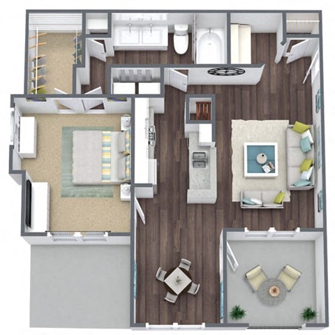 A3 Floor Plan, 1 bed 1 bath
