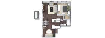 1-Bed 1-Bath Floor Plan A3 3D Image