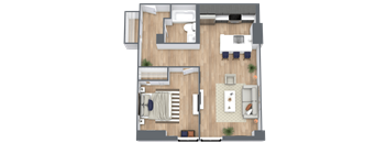 a floor plan of a house with a bedroom and a living room