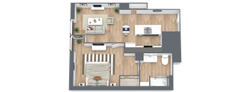 a floor plan of a house with a bedroom and a living room
