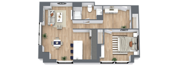 a floor plan of a house with a bedroom and a living room
