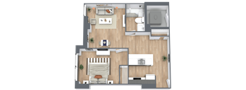 a floor plan of a house with a bedroom and a living room