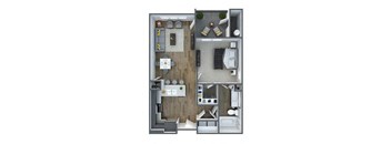 A1 Floor Plan, 1-Bed 1-Bath; 720 SQFT