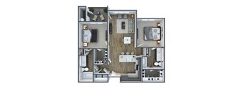 B1 Floor Plan, 2-Bed 2-Bath; 1,042 SQFT