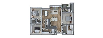 C1 Floor Plan, 3-Bed 2-Bath; 1,243 SQFT