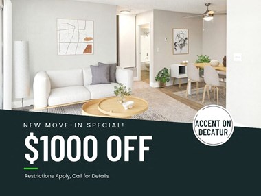 a living room with a couch and a table, advertising $500 special