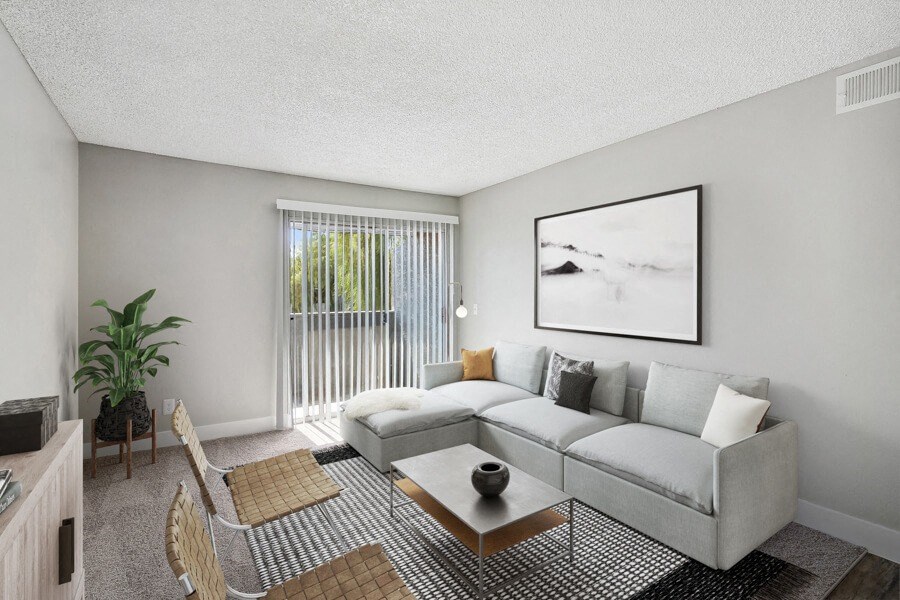 a living room with a couch and a coffee table