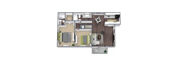 2-Bedroom, 2-Bathroom Floor Plan, 939 SQFT.