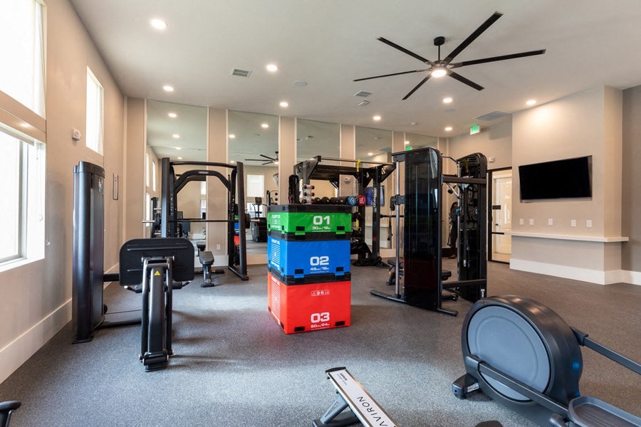 Resident fitness center at Alta 3Eighty Apartments in Aubrey, TX