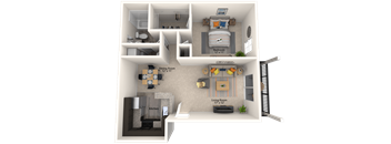 1X1 Appalachian Floor Plan, 664 SQFT.